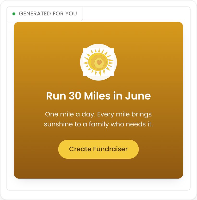 A recommended fundraising page generated for a challenge outcome.